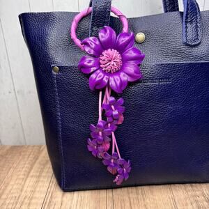 Genuine Leather Flower Purse Charm Leather Purple Spring Bag Charm NEW FAST SHIP